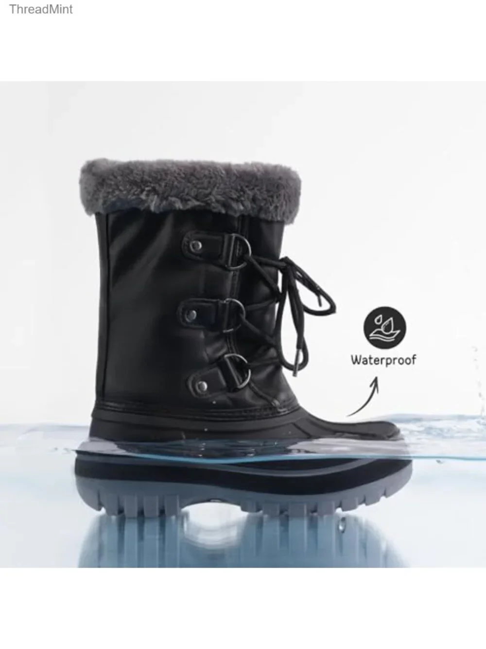 Kids Snow Boots Water-Resistant Non-Slip Winter Boots with Faux Fur